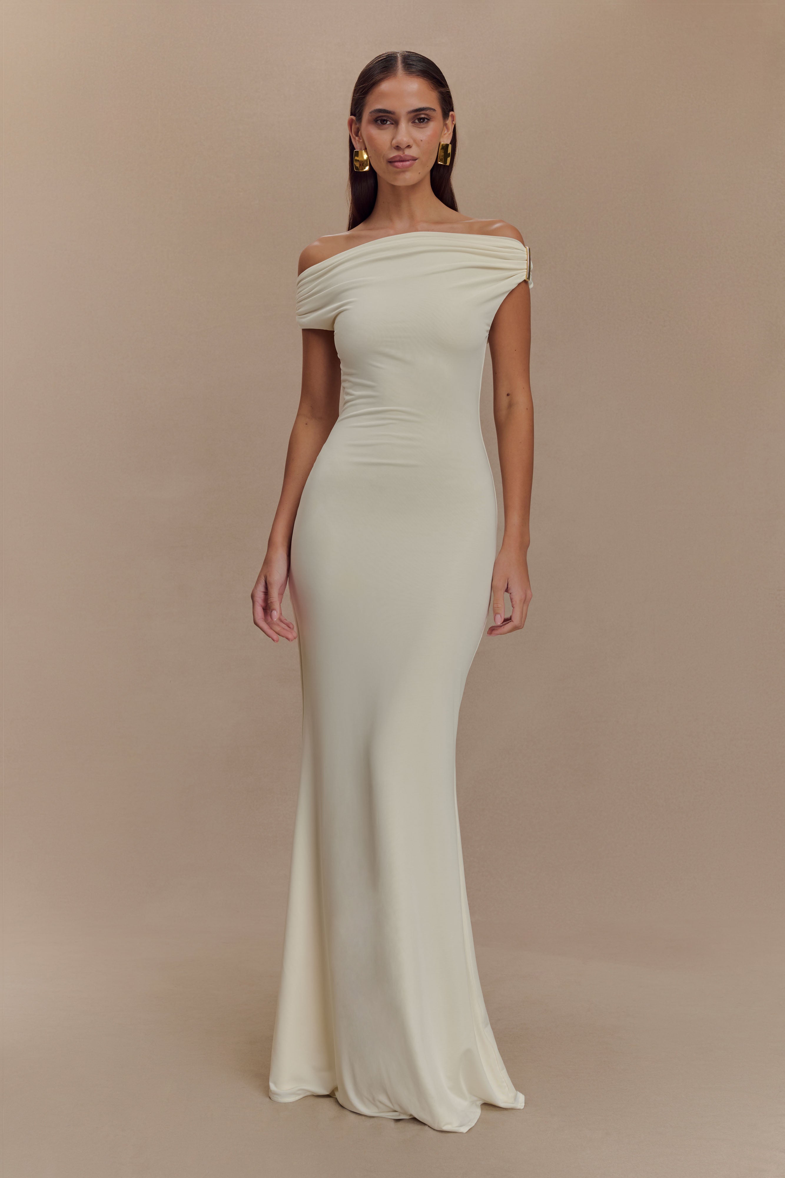 Kinsley Slinky Maxi Dress With Hardware - Ivory